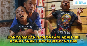 Hanya Makan Nasi Garam, Abah Tibi Rawat Anak Lumpuh Seorang Diri